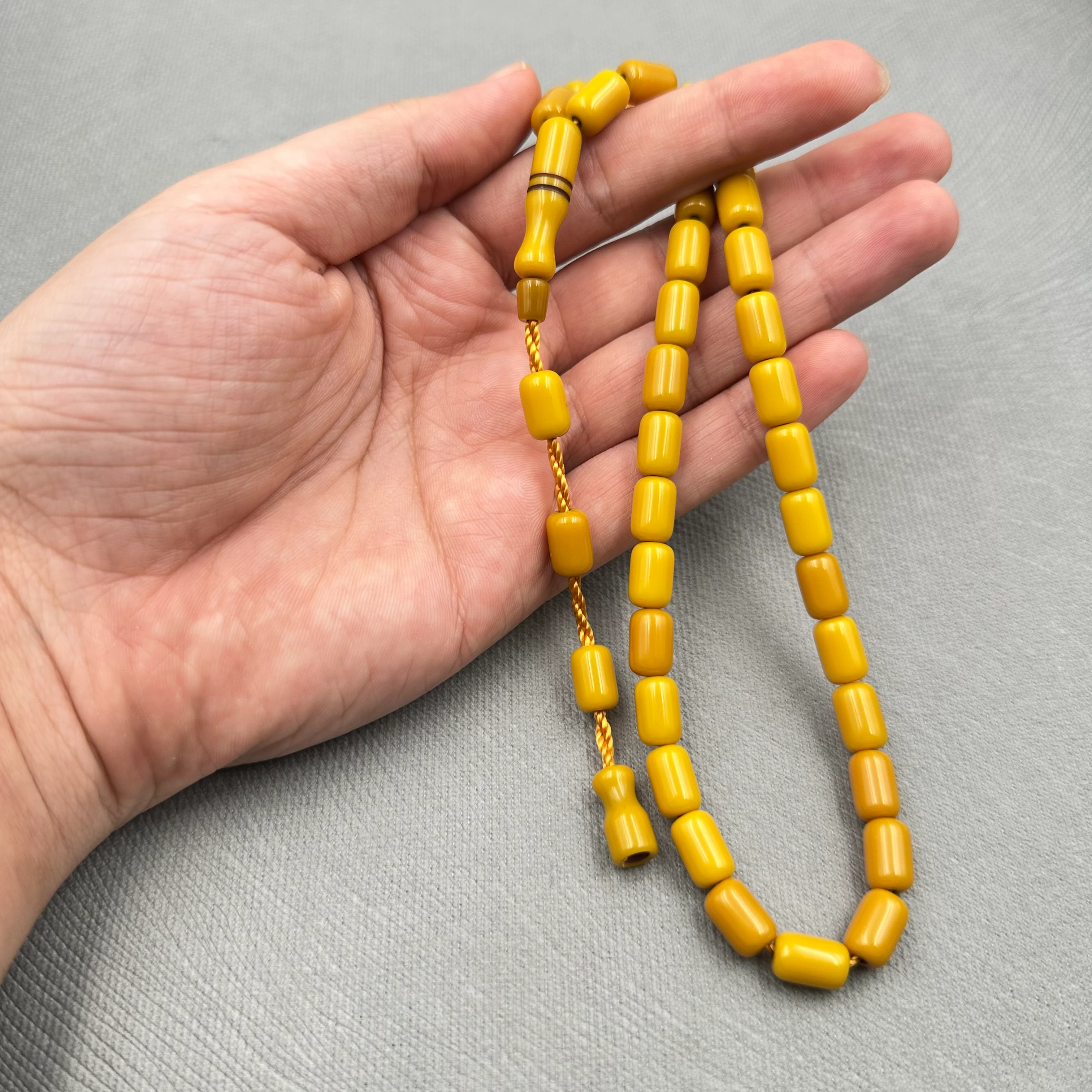 Sarı Hardal Tonlu Parlak Kapsül Kesim Sıkma Kehribar Tespih